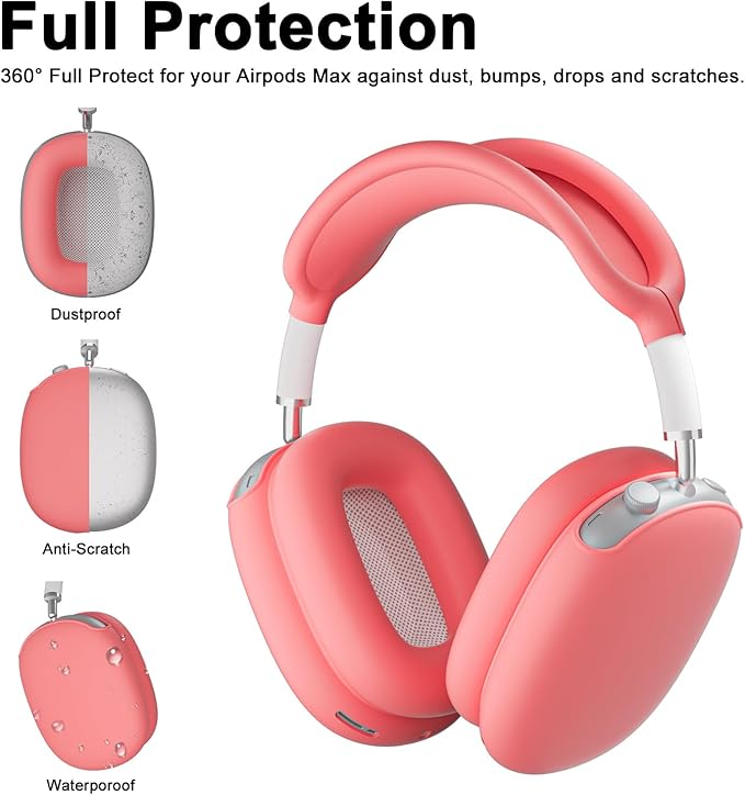 ATUAT for AirPods Max Headphones Case, Protective Silicone Case Cover Skin Accessories Anti-Scratch for Women Men for Apple AirPods Max 2024/2020 (USB-C/Lightning), Coral