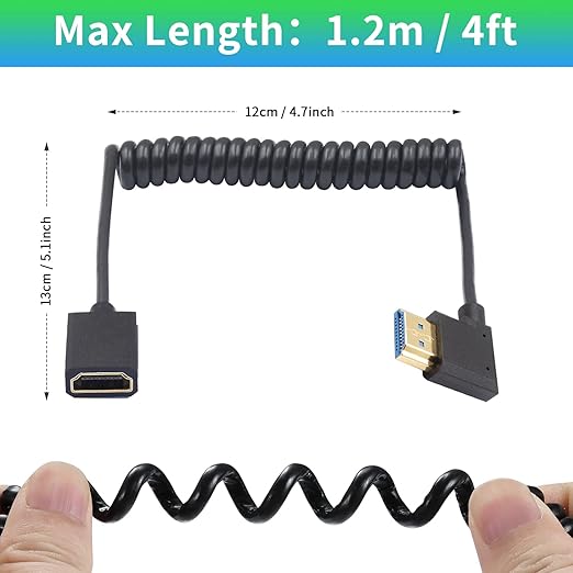 Duttek 8K HDMI Extender Cable, 48Gbps Right Angle HDMI Male to Female Coiled Cable, 1.2M, Compatible with MacBook Pro, PS5, Xbox Series X, Roku TV, UHD TV, Blu-ray