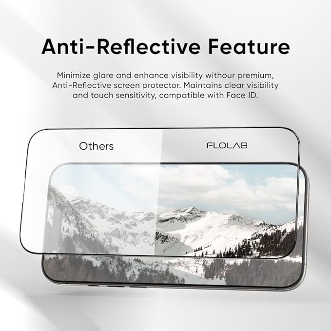 FLOLAB NanoArmour ONETIME PRO for iPhone 16 Plus Screen Protector, Anti-Reflective,PolarSpectra Anti-Rainbow, Tempered Glass, Ultra Clear, Infinity Edge