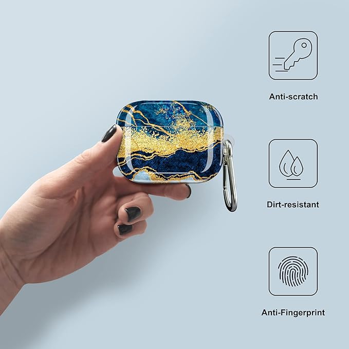 JIAXIUFEN Compatible with AirPods Pro Case Cover Gold Sparkle Glitter Marble Design Cute Full Protective Silicone TPU Skin Accessories for Women Girl Dark Blue