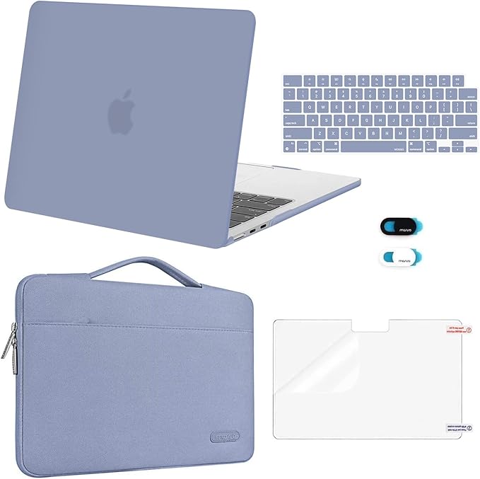 MOSISO Compatible with MacBook Air 13 inch Case M5 2026 M4 2025 M3 M2 2024-2022 A3449 A3240 A3113 A2681,Hard Shell&Sleeve Bag&Keyboard Skin&Webcam Cover&ScreenFilm for MacBook Air 13.6, Lavender Gray