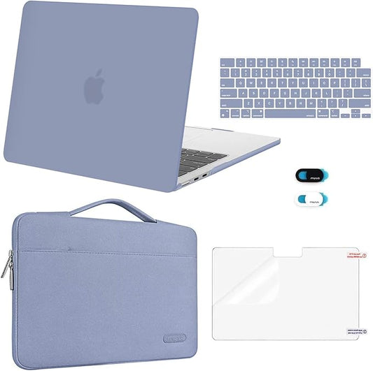 MOSISO Compatible with MacBook Air 13 inch Case M5 2026 M4 2025 M3 M2 2024-2022 A3449 A3240 A3113 A2681,Hard Shell&Sleeve Bag&Keyboard Skin&Webcam Cover&ScreenFilm for MacBook Air 13.6, Lavender Gray