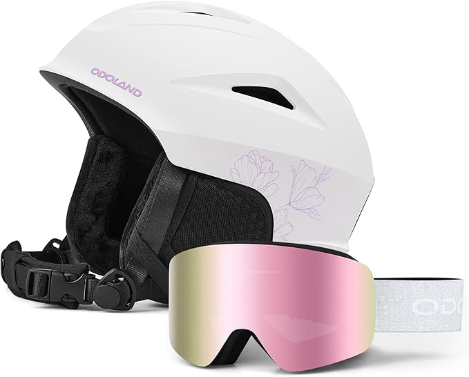 Odoland Ski Helmet, Snowboard Helmet with Ski Goggles for Adults and Youth, Audio Compatible, Shockproof, Windproof, Safety Snow Sports Helmet and Protective Glasses for Men Women