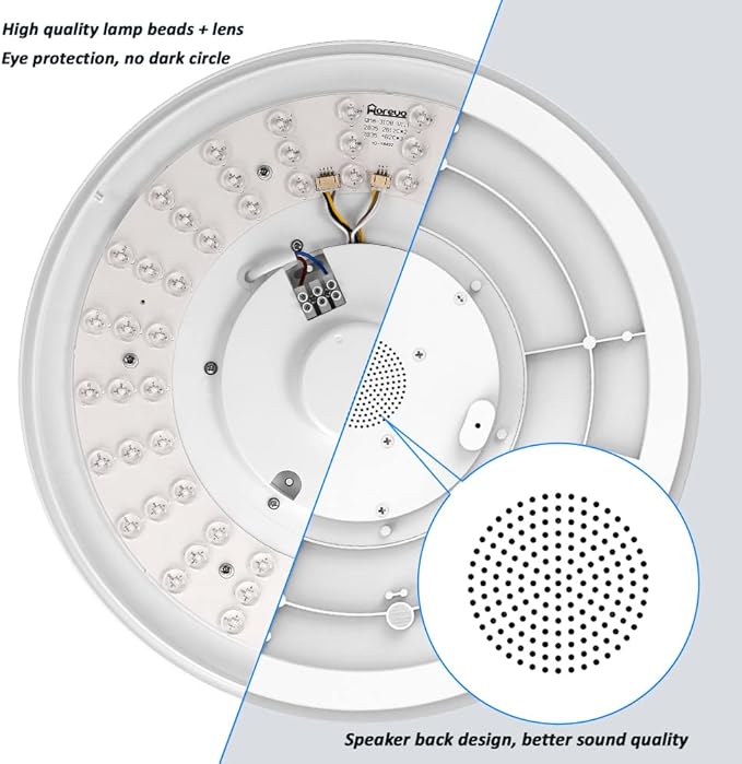 HOREVO Ceiling Lights with Bluetooth Speaker, 15 inch Smart Ceiling Lamp Compatible with Alexa and Google Home,Room Light for Bedroom, Living Room