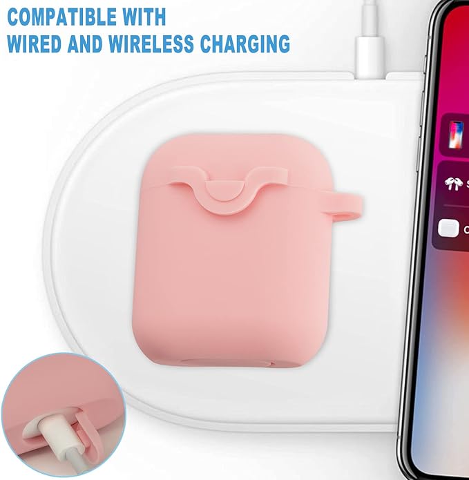 Secure Lock Silicone Case Compatible AirPods Case 1 & 2 with Bling Keychain, Soft Protective Earpod Case Cover Earbuds Cases Women Girls for Apple Air Pod 2 Case - Pink