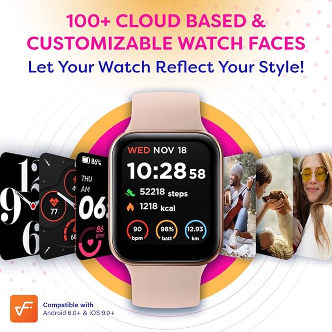 OCTANDRA Go VeryFit 1.69" Smart Watch - Heart Rate Blood Oxygen Saturation Sleep Monitor - Step Counter Pedometer - 5ATM Exercise Activity Fitness Tracker Watches for Men Women (ID207) (Pink)
