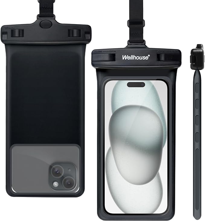 wellhouse Waterproof Phone Pouch, Waterproof Phone Case for iPhone 17 16 15 14 13 Pro Max XS Samsung, IPX8 3D Cellphone Dry Bag Beach Essentials (1 Pack - Black7.0, 7 inch)