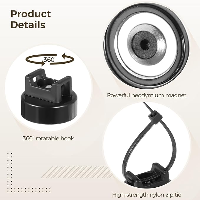 Magnetic Cable Zip Tie Mounts – 50 Magnets & 200 Cable Ties for Wire Management