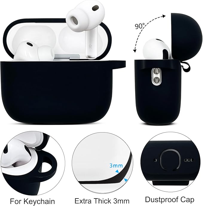 Compatible with AirPods Pro 3 Case Cover 2025, Silicone Protective Cover with Bracelet Keychain for Apple AirPods Pro 3rd Generation Wireless Earbuds (Black)