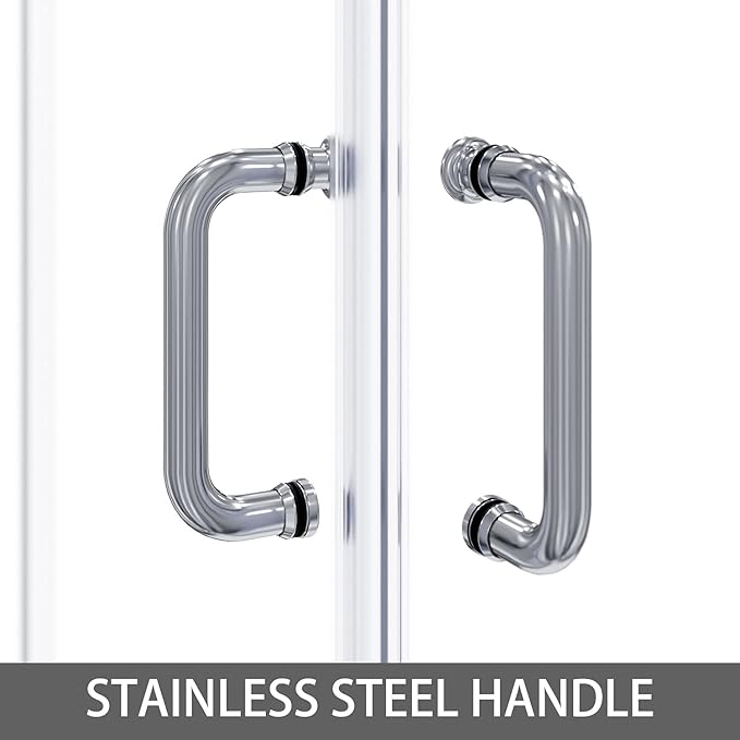 ELEGANT Corner Shower Enclosure 34'' D. x 34'' W. x 72'' H., Double Sliding Shower Door with 2 Stationary Panels,Shower Enclosure with 1/4'' Clear Glass, Chrome Finish (Shower Base Not Included)
