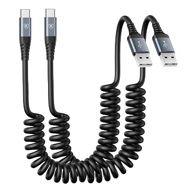 USB Type C Charger Cable Fast Charging, [2Pack, 3ft] Coiled USB A to Type C