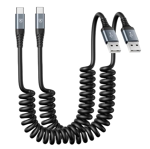USB Type C Charger Cable Fast Charging, [2Pack, 3ft] Coiled USB A to Type C