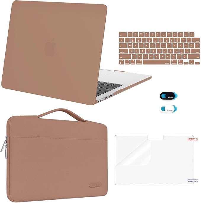 MOSISO Compatible with MacBook Air 13 inch Case M5 2026 M4 2025 M3 M2 2024-2022 A3449 A3240 A3113 A2681,Hard Shell&Sleeve Bag&Keyboard Skin&Webcam Cover&ScreenFilm for MacBook Air 13.6, Caramel Brown