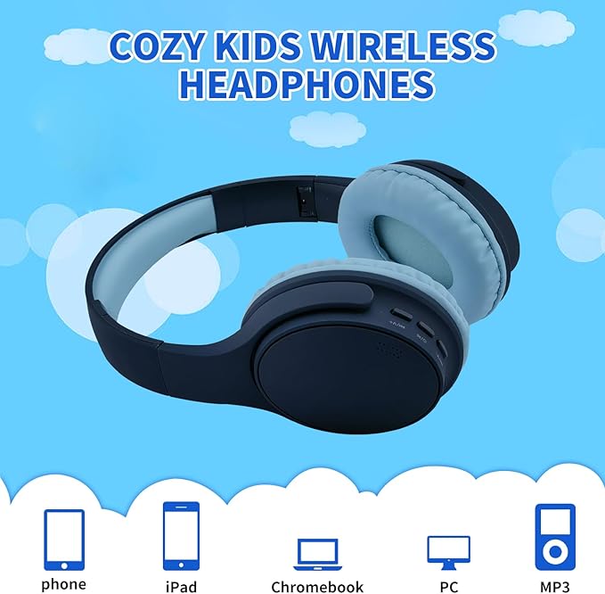 Kids Wireless Headphones, Bluetooth Toddler Headphones,Over Ear Isolation Headphone Foldable with Built-in Mic for Cell Phones TV Tablet School Network Boys Girls (e6 Blue)