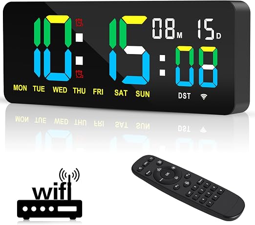XREXS 12.2 Inch Digital Wall Clock WiFi Sync with Seconds & Remote Control
