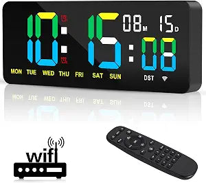 XREXS 12.2 Inch Digital Wall Clock WiFi Sync with Seconds & Remote Control