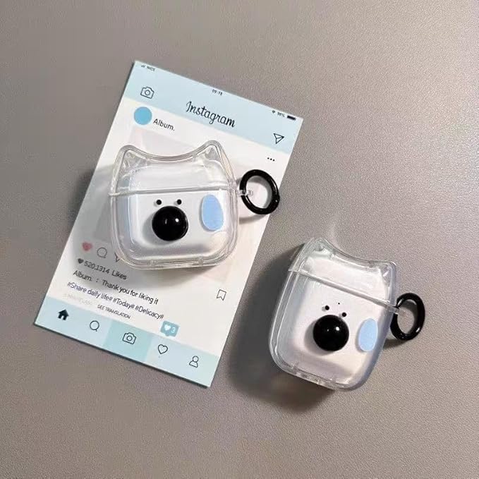 Transparent Clear Earphone Case for AirPods 1/2, Cute Lovely Cat Face Soft TPU Silicone Case, Kitty Ear AirPods 1/2 Cover Protective Skin Shockproof Protector for iPod Earbuds -Sweating Dog