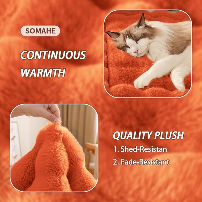 Cat Beds for Indoor Cats Faux Fur Pet Pad Mat Plush Kitten Bed with Non-Slip Bottom for Carriers/Couch Dog & Puppy Friendly 23 x 15 Inch Medium Orange