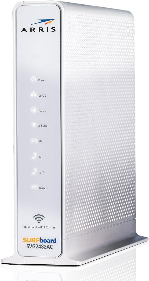 ARRIS SURFboard SVG2482AC DOCSIS 3.0 Cable Modem & AC2350 Wi-Fi Router , Comcast Xfinity Internet & Voice , Four 1 Gbps Ports , 2 Telephony Ports for Digital Voice , Up to 800 Mbps