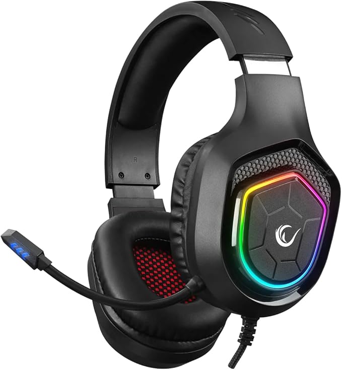 Rampage RM-K90 Wired Gaming Headset with Microphone – RGB Headphones with Mic, 50mm Drivers, Noise-Canceling for PC, PS4, PS5 & Laptop Gaming