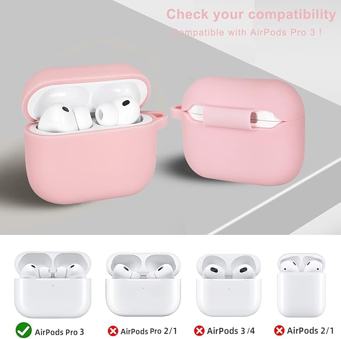 Compatible with AirPods Pro 3 Case Cover 2025, Silicone Protective Cover with Bracelet Keychain for Apple AirPods Pro 3rd Generation Wireless Earbuds (Pink)
