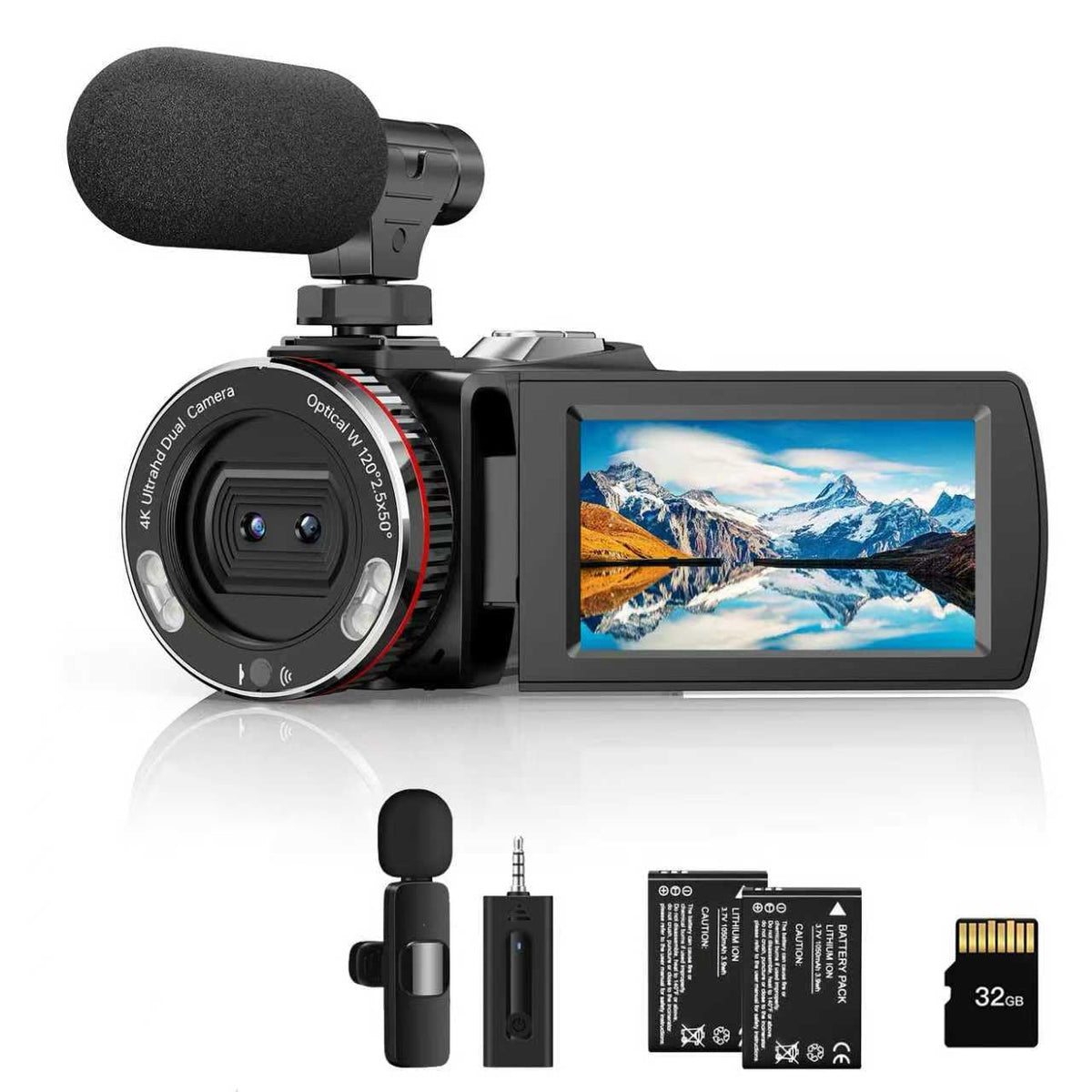 Video Camera Camcorder 4K UHD 48MP Vlogging Camera for YouTube, Dual Lens Digital Camera Recorder with Wireless Mic, 18X Digital Zoom, 120° Wide-Angle, 3.0" IPS Screen 270° Rotation,2 Batteries