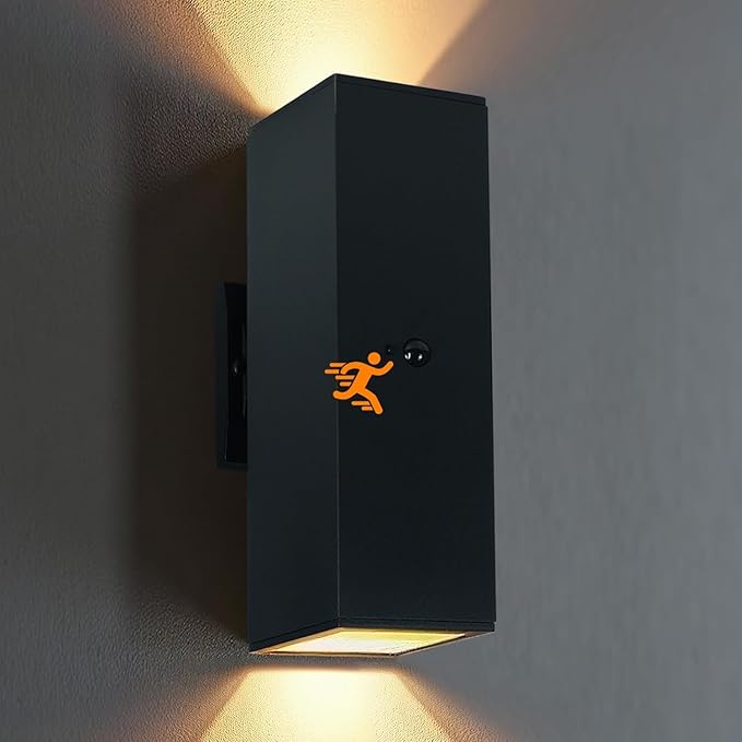 Motion Sensor Outdoor Wall Lights, Dusk to Dawn Porch & Patio Sconce with E26 Dimmable LED Bulbs, Black Aluminum Up & Down Exterior Lights for Garage, Garden, Front Door, ETL Listed