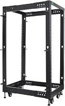 RIVECO 25U Server Rack Adjustable Depth Network 4 Post Cabinet Open Frame with Leveling Feet & Wheels Fully Rivets 1400 LBS - Image 1