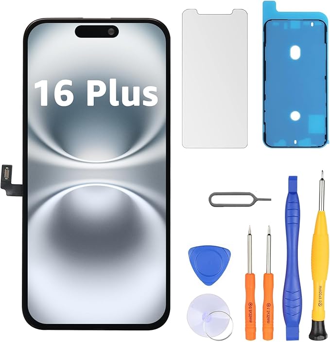 LL TRADER Screen Replacement for iPhone 16 Plus 6.7" LCD Retina FHD Display COF Touch Screen Digitizer with Repair Tool Kits, Waterproof Tape, Screen Protector