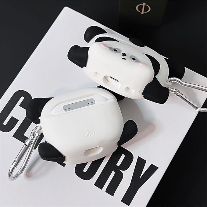 Case Compatible with Airpods 1 & 2, Cute Kawaii Panda Design Earbuds Cover, Kids Boys Girls Portable Accessories Soft Silicone Wireless Earphone Shockproof Protector for Gifts Black White