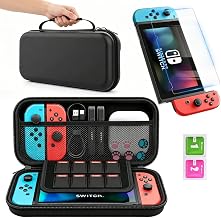 Ounfnoe Carrying Case Compatible with Nintendo Switch and Switch OLED Model 2021, Portable Travel Carry Case/Game Bag with 10 Game Cartridge Slots, Black Comes with Tempered Glass Screen Protector - Image 1