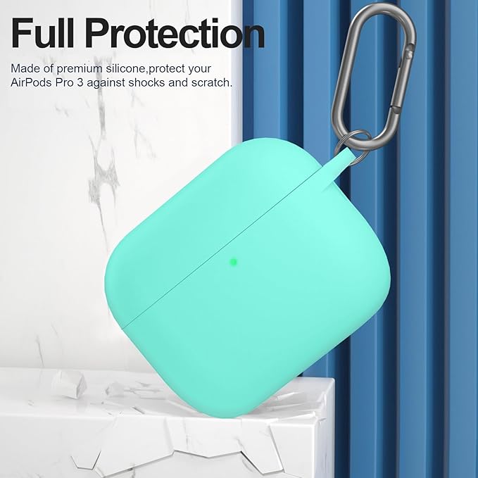 ATUAT for AirPods Pro 3 Case Cover with Cleaner, Protective Soft Silicone Skin with Keychain for Women Men for Apple AirPods Pro 3rd Generation Case(2025), Front LED Visible, Mint Green