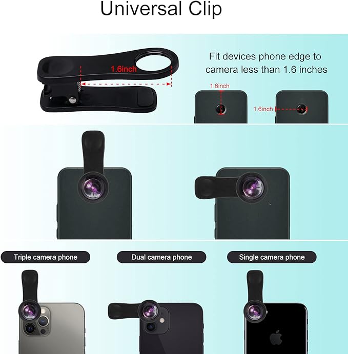 Phone Camera Lens, Godefa 3 in 1 Phone Lens kit-205° Fisheye Lens + Macro Lens + 120° Wide Angle Lens,Clip on Cell Phone Camera Lens Kits Compatible with iPhone,Most Smartphones