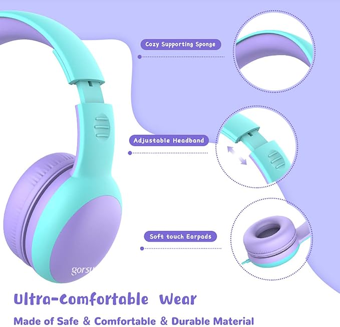gorsun Kids Headphones with Limited Volume, Cat Ear Toddler Headphones, Wired Headphone Over Ear for Boys and Girls,Stereo Sound Foldable 3.5mm Headset for Children