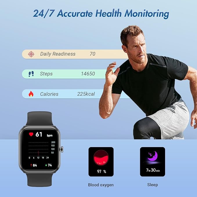 MXQ Fitness Smart Watch for Women Men Android iOS iPhone, 1.91” Large Screen Gun Black Aluminum Case with Black Sport Band, Sleep Tracker, Text and Call, Heart Rate, Blood Oxygen, IP68 Waterproof