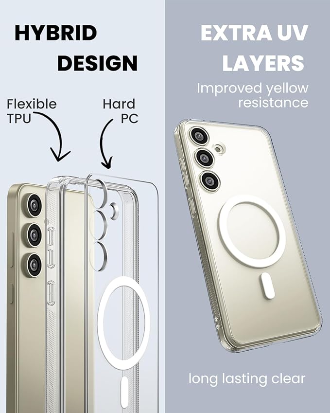 CaseBorne Slim Series Compatible with Samsung Galaxy S24 Case - [3-in-1 Combo] [Ultra Clear Hybrid Magnetic Cover] with Tempered Glass Screen Protector