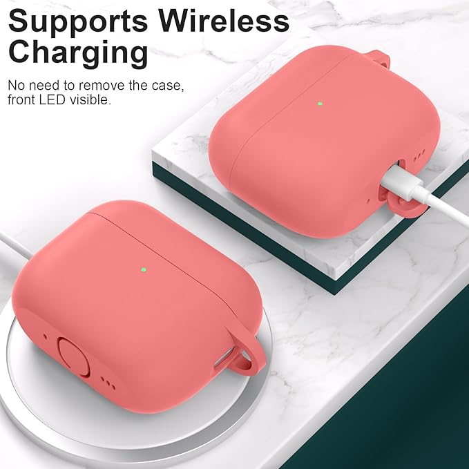 ATUAT for AirPods Pro 3 Case Cover with Cleaner, Protective Soft Silicone Skin with Keychain for Women Men for Apple AirPods Pro 3rd Generation Case(2025), Front LED Visible, Coral