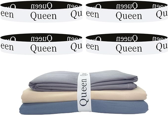 4 Pieces Bed Sheet Organizer Bands, Sheet Organizers and Storage Label Bands, Sheet Label for Bedding, Sheets Organizer for Closet,Sheet Keepers Linen Labels Bedding Bands (4Pcs Queen)