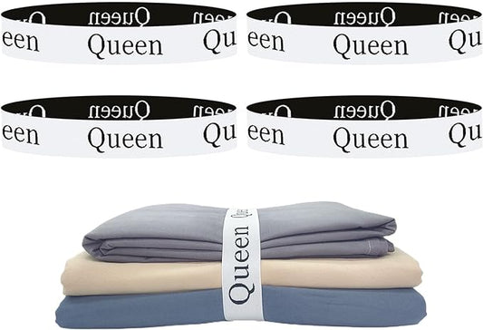 4 Pieces Bed Sheet Organizer Bands, Sheet Organizers and Storage Label Bands, Sheet Label for Bedding, Sheets Organizer for Closet,Sheet Keepers Linen Labels Bedding Bands (4Pcs Queen)