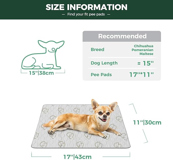 FXW Washable Pee Pads for Dogs, Puppy Pads with Super Absorbent, Specifically Designed for 18inch Cages, 11" x 17" Rectangle, Khaki, 4 Packs