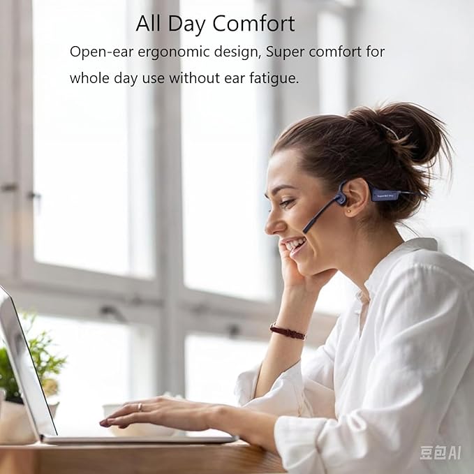 Bone Conduction Bluetooth Headphones with ENC Boom Mic Wireless Computer Headsets with Mic Noise Canceling Open Ear 8H Playtime Multi-Device Pairing for Sports Work Driving Study