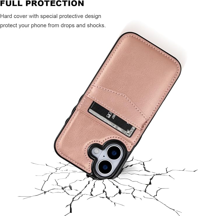 KIHUWEY for iPhone 17 Case Wallet Compatible with MagSafe Wireless Charging, Credit Card Holder, RFID Flip Leather Magnetic Clasp Kickstand Heavy Duty Protective Cover 6.3 Inch (Rose Gold)