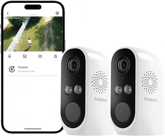 Anlapus 3MP 2K WiFi Security Camera Outdoor Indoor, 2 x WiFi6 & 2.4GHz Plug-in Cameras for Home Security, Color Night Vision, Human Vehicle Detection, Light Siren Alarm, 24/7 Recording, Easy Install