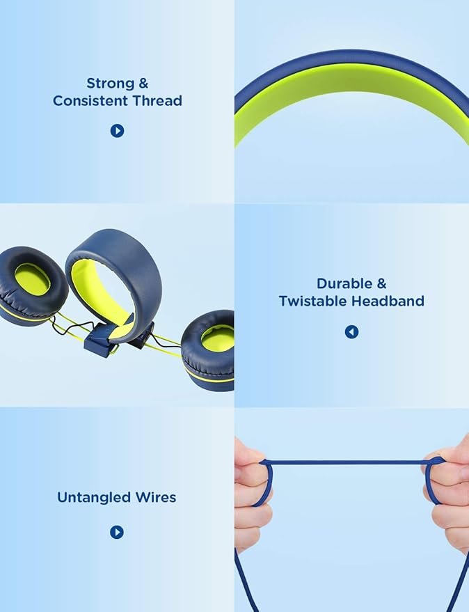 iClever Kids Headphones with Microphone, 85dB/94dB Volume Limited, Stereo 3.5mm Jack, Tangle-Free Wired Headphones for Boys/Girls/School/Travel/iPad, Green