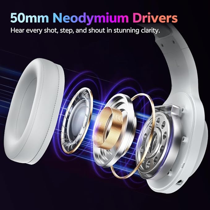 QCY Gaming Headset for PC/PS5/PS4/Switch, HEROAD V200 Over Ear Headphones, USB-C, 240Hr Battery, 7.1 Surround Sound, 2.4GHz Wireless Headphones for Multi-Platform, Bluetooth 6.0