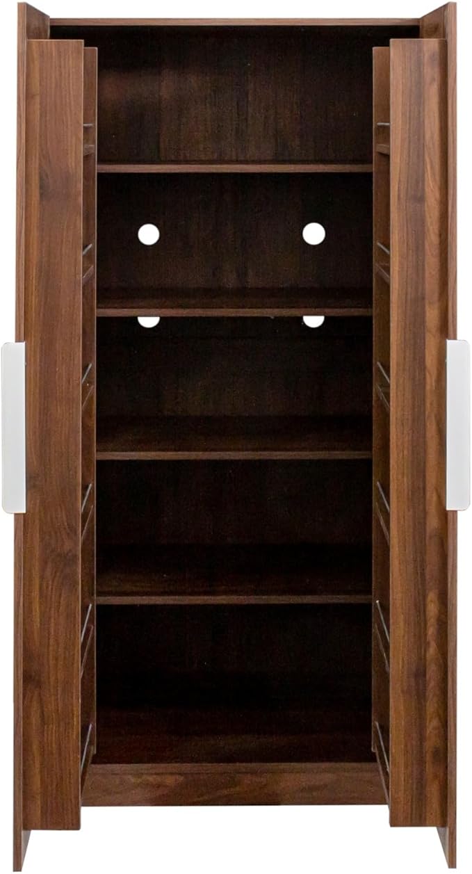 KEIKI 63" Tall Kitchen Pantry Storage Cabinet with Door-Side Rack & Shelves, Freestanding Wood Hutch Food Pantries Cupboard for Coffee Bar, Dining Room