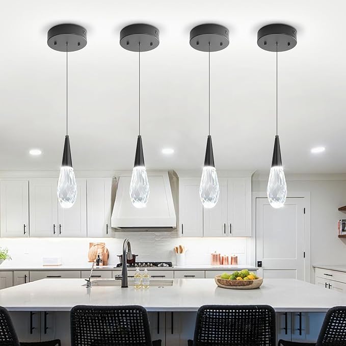Pendant Light Kitchen Islan 1-Light Black Small Chandelier Modern Crystal Pendant Light Fixture for Dining Room, Living Room,Bedroom, Foyer