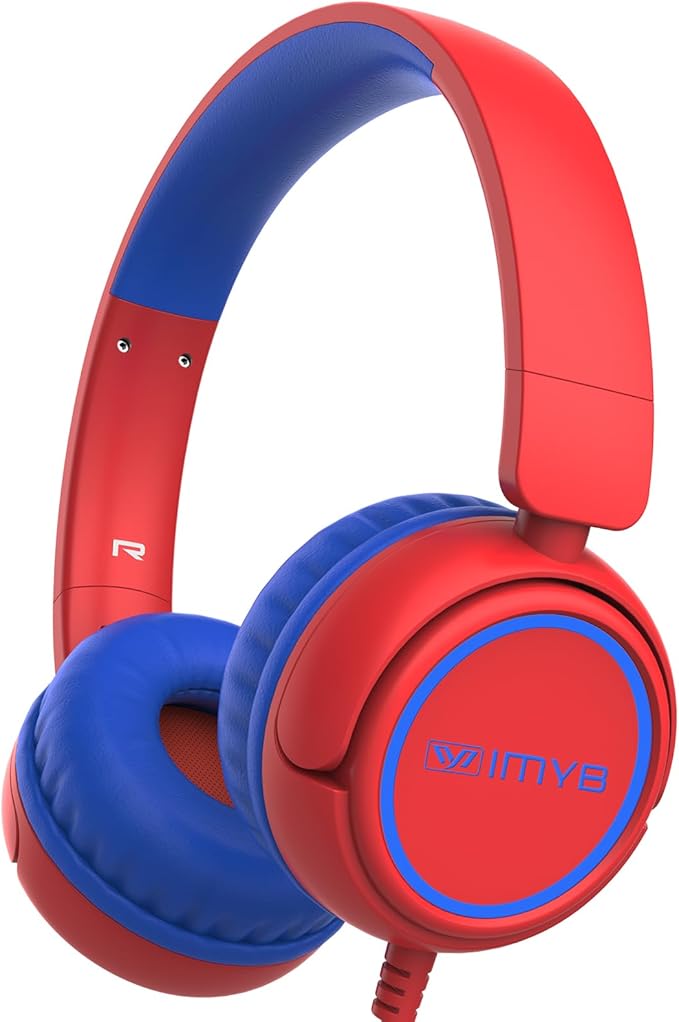 Kids Headphones Wired, Stereo Foldable Tangle-Free 3.5mm Jack Adjustable On-Ear Headphones for Kids/Toddlers/Children/Teens/Boys/Girls/School/Ipad/Tablet/Kindle/Phones/Travel/Plane (Red)
