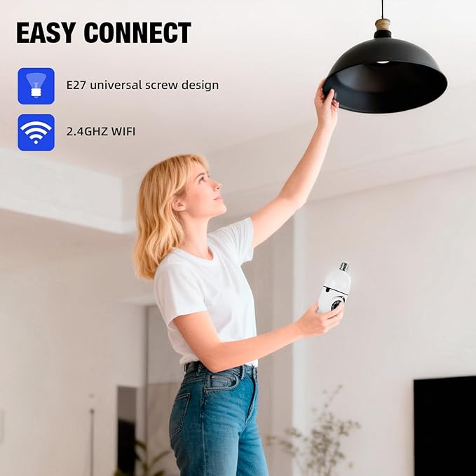 KERUI Light Bulb Security Camera, 2.4G WiFi 2K Security Cameras Wireless Outdoor Motion Detection & Alerts, Two-Way Audio, Human Detection, Color Night Vision, Bulb Camera Work with Alexa (2-Pack)