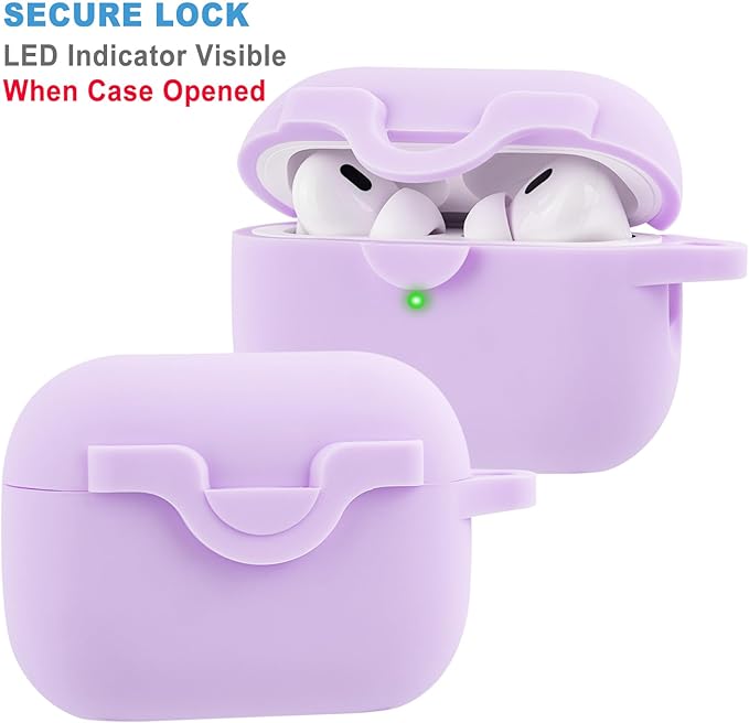 Secure Lock Case for Airpods Pro 2nd Generation Case with Bling Keychain, Silicone Protective Case Cover for Airpods Pro 2 Women Girls - Lavender